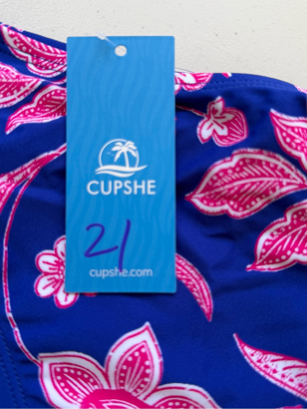 Cupshe Women’s Bikini Bottom M Blue Pink Floral Side Tie Lined Stretch - Picture 2 of 6